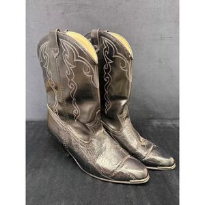 Acme Woman's Cowgirl Boots Black Embroidered Mid Calf Boots Cowboy Size 8M